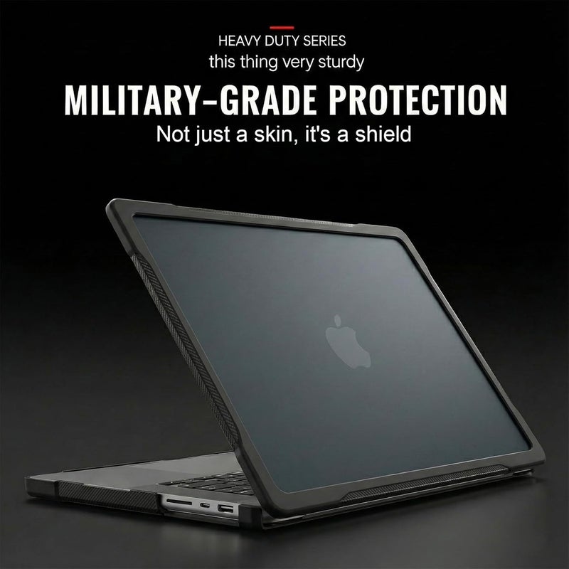 Batianda Ultimate Protection Case for New MacBook Pro 14 inch 2025 M5 M4 M3 Pro Max Chip Matte Translucent Rugged Armor Shell with Shockproof Carbon Fiber Edges Keyboard Cover,Anti-Fingerprint Black - Image 3